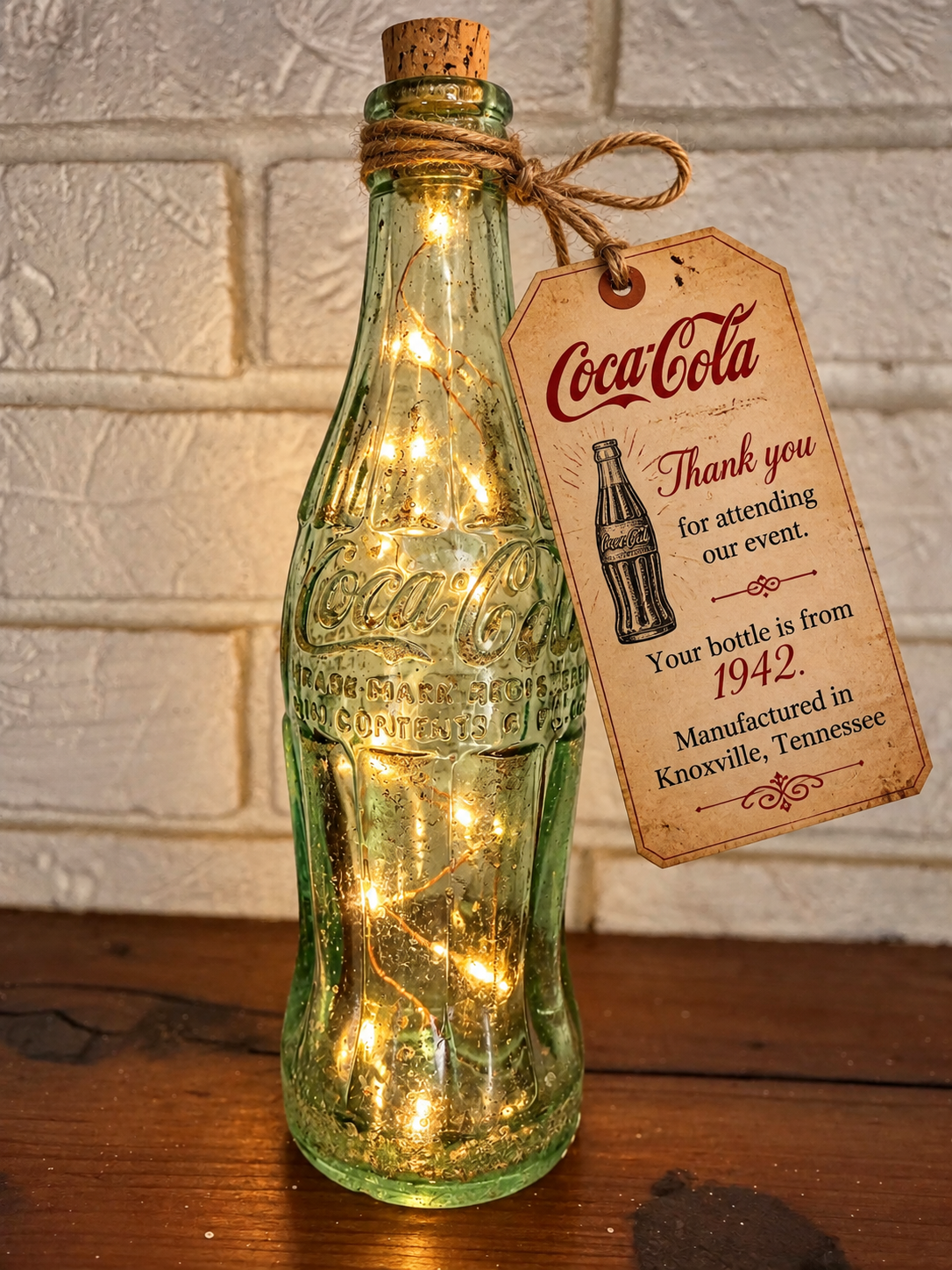 Vintage Gifts — Hobbleskirt Coca-Cola bottle with a custom tag.