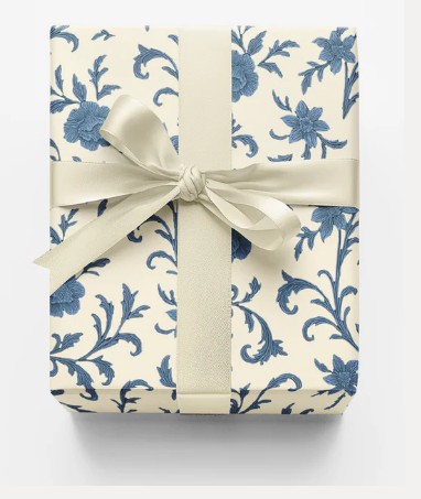 Blue Floral Wrapping — Personalized paper printed for the recipient.